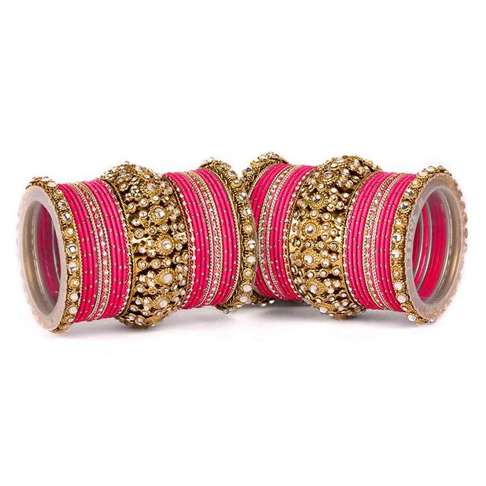 Set of 2 Beautiful Golden Dotted Colored Bangle Set - Image 7