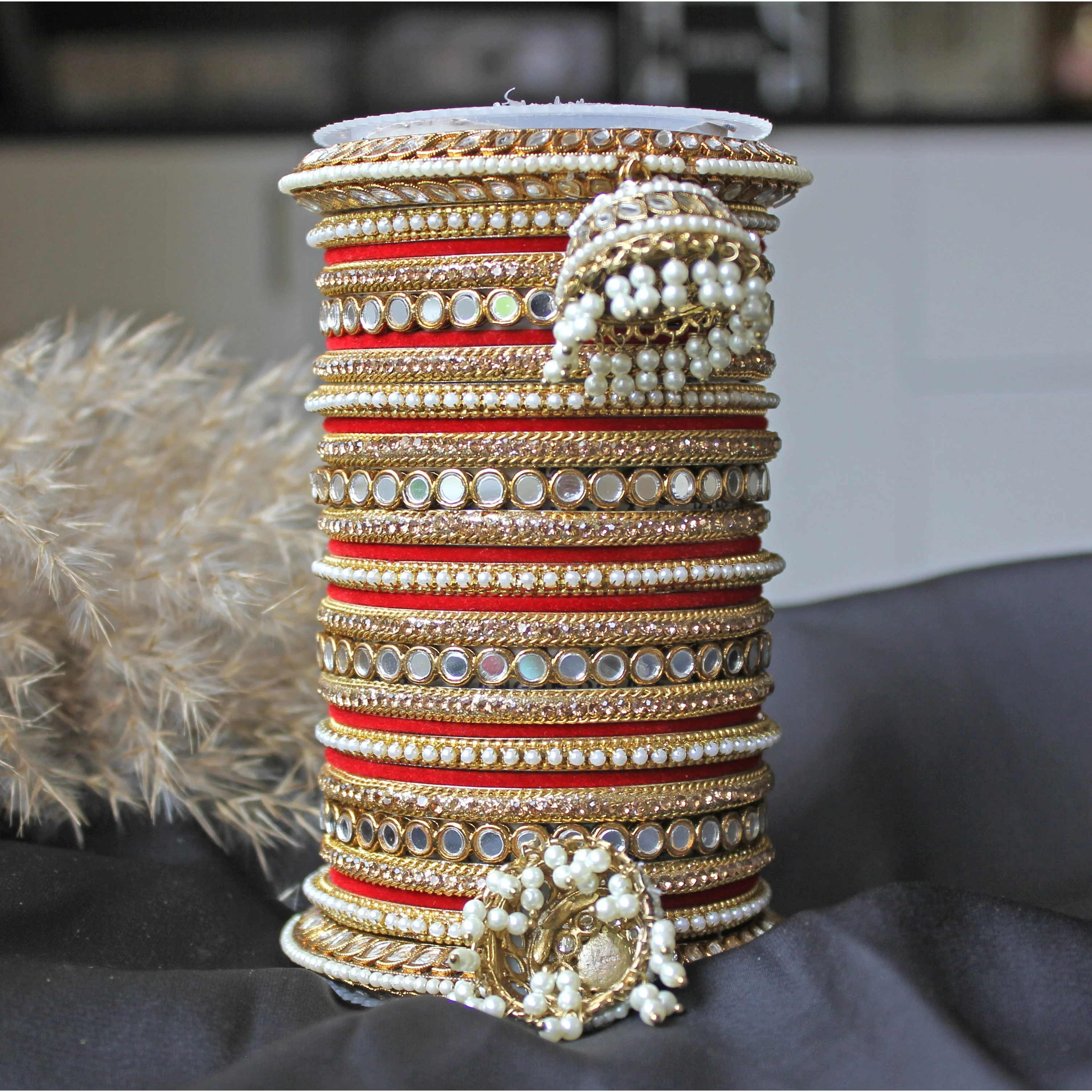 Bridal Mirror Bangle Set with Jhumki by Leshya - Image 3