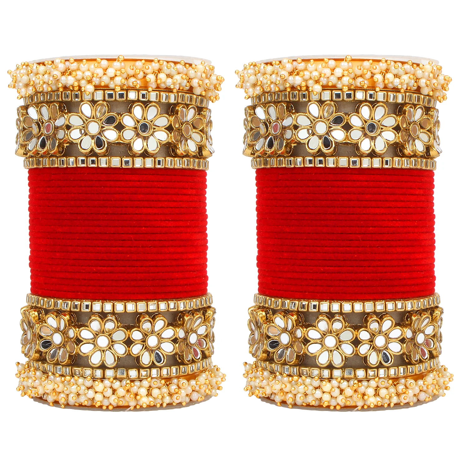 Flower Mirror Bangle Set with Velvet Bangles by Leshya - Image 10