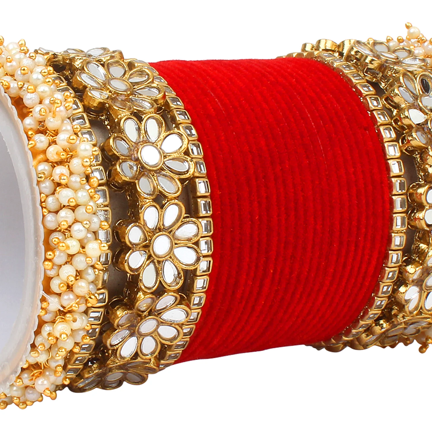 Flower Mirror Bangle Set with Velvet Bangles by Leshya - Image 11