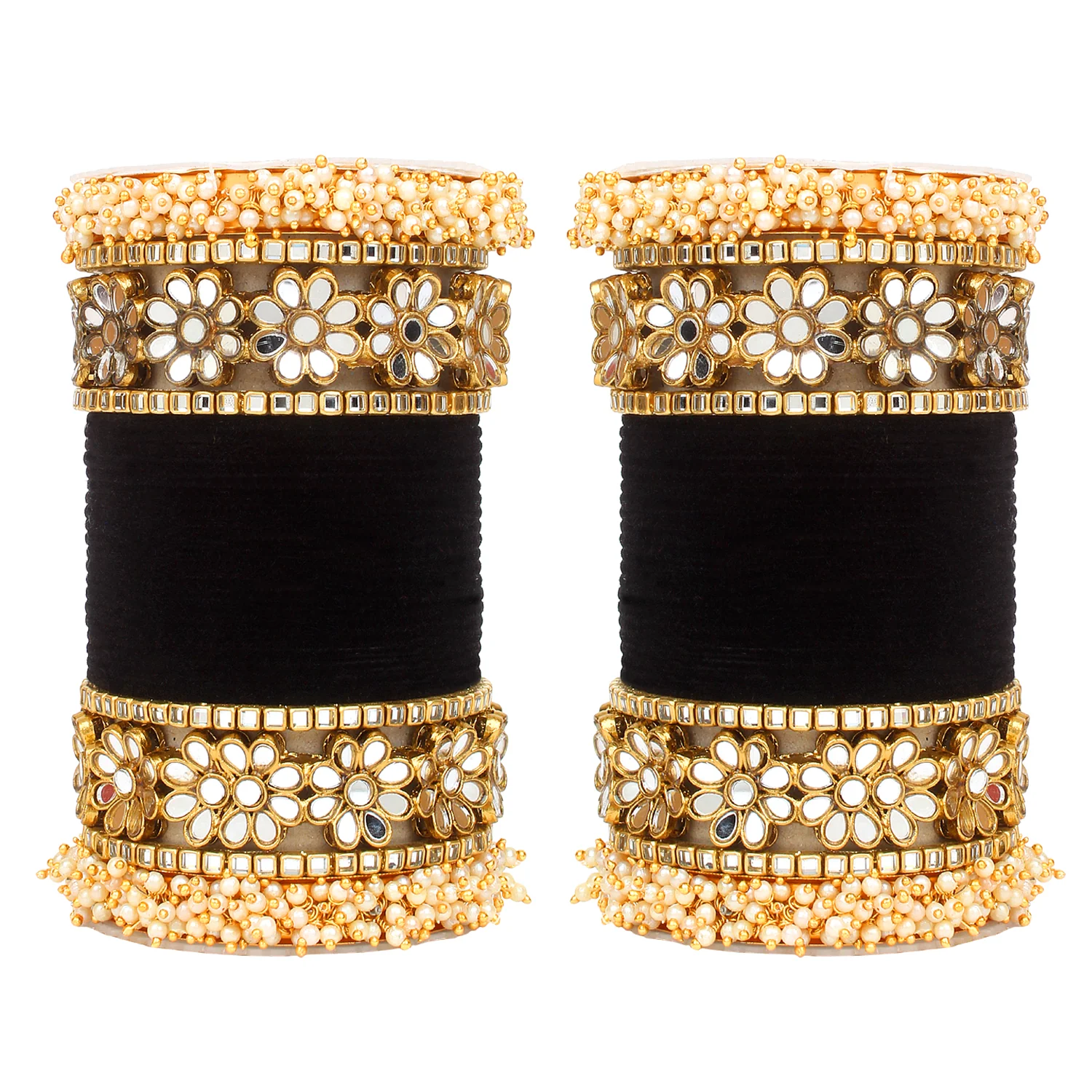 Flower Mirror Bangle Set with Velvet Bangles by Leshya - Image 12