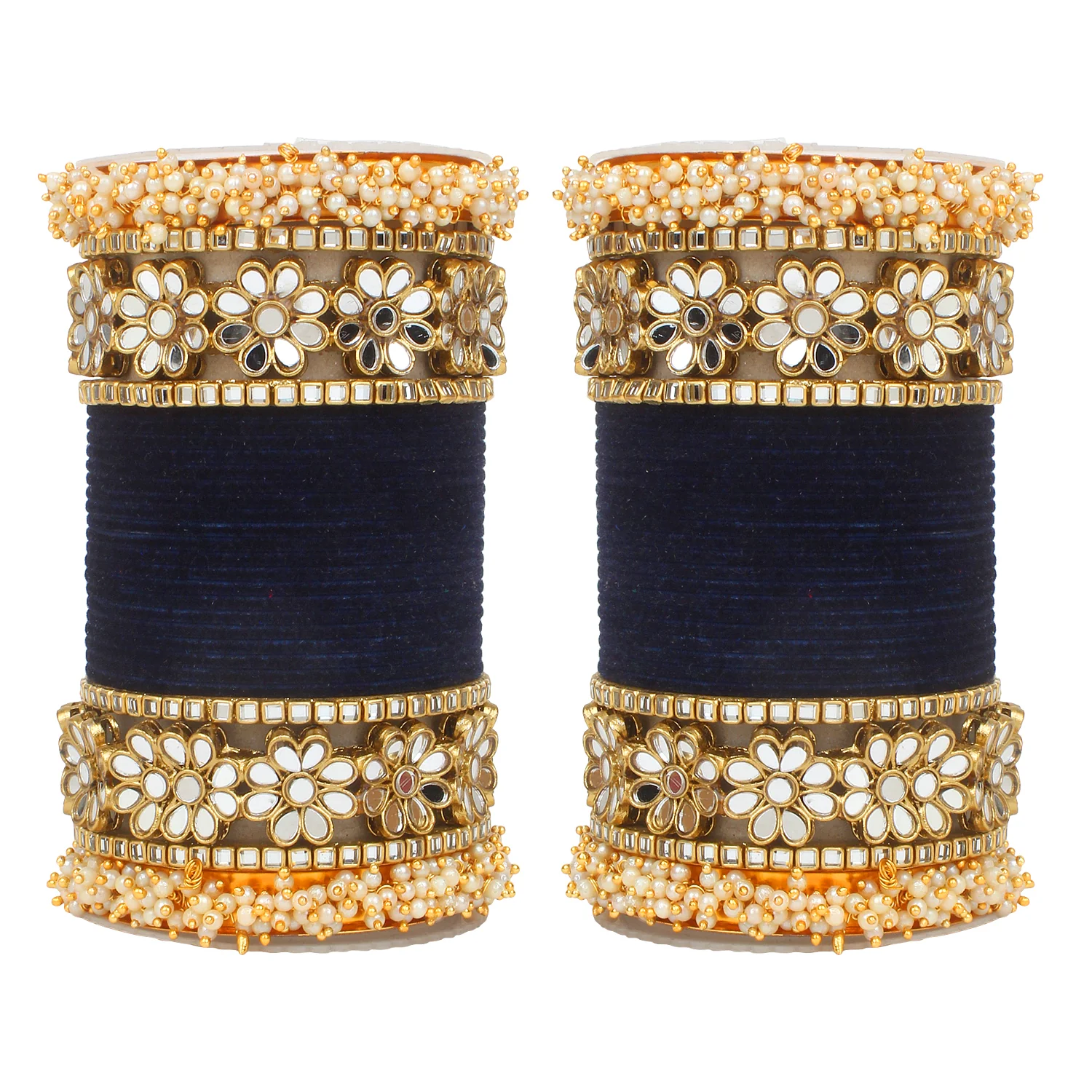 Flower Mirror Bangle Set with Velvet Bangles by Leshya - Image 16