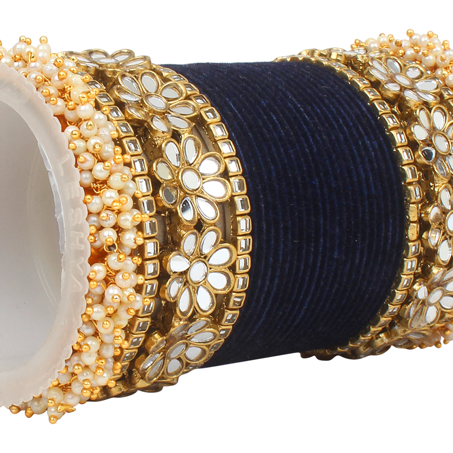 Flower Mirror Bangle Set with Velvet Bangles by Leshya - Image 17