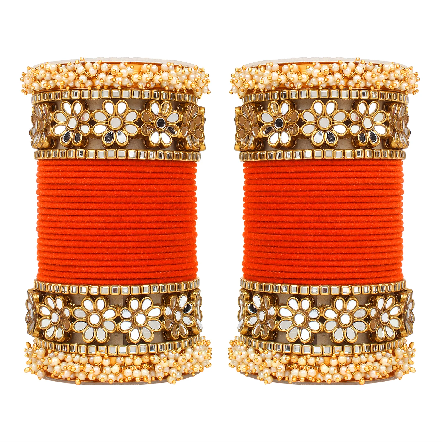 Flower Mirror Bangle Set with Velvet Bangles by Leshya - Image 22