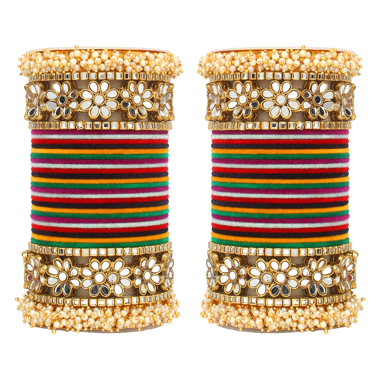 Flower Mirror Bangle Set with Velvet Bangles by Leshya - Image 24