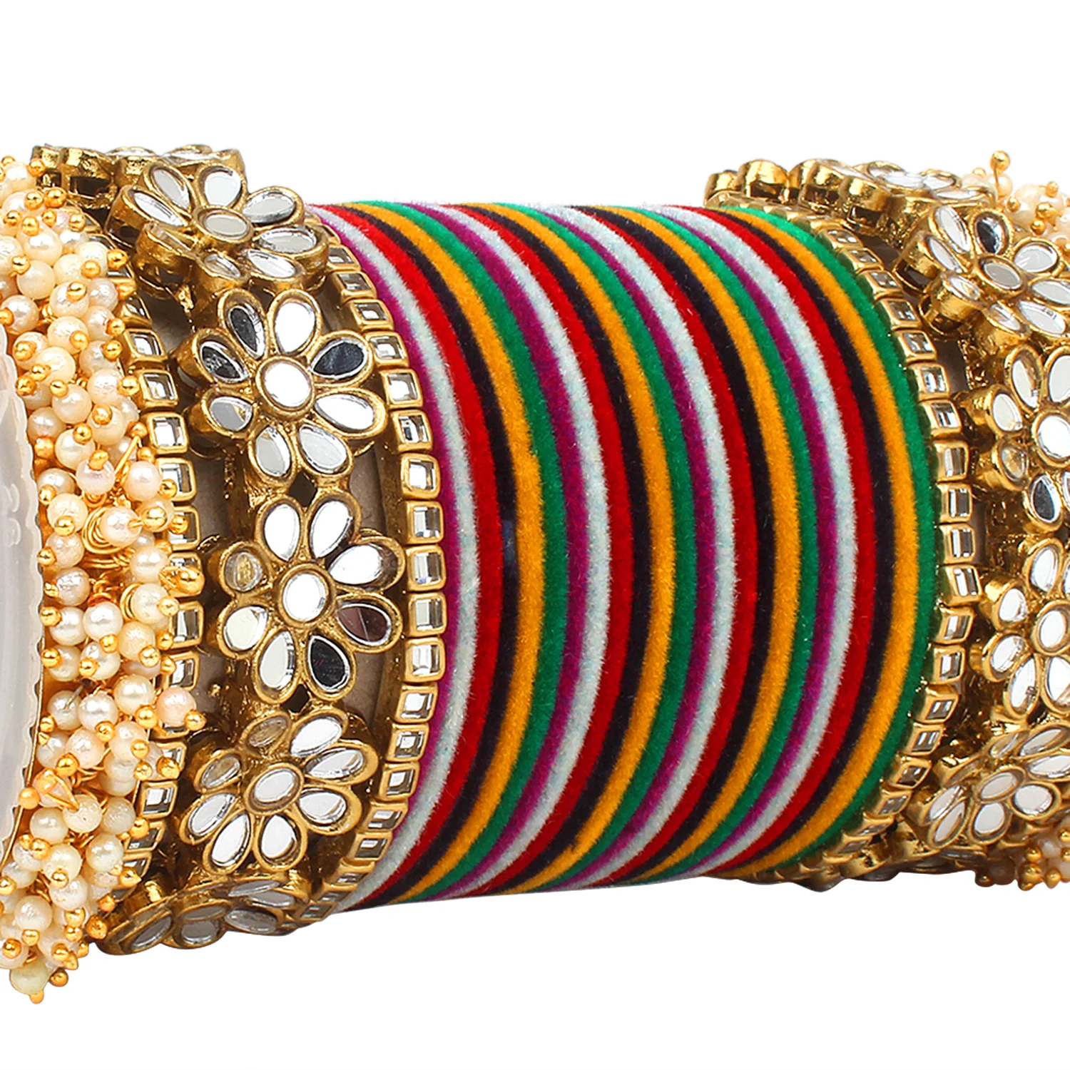 Flower Mirror Bangle Set with Velvet Bangles by Leshya - Image 25