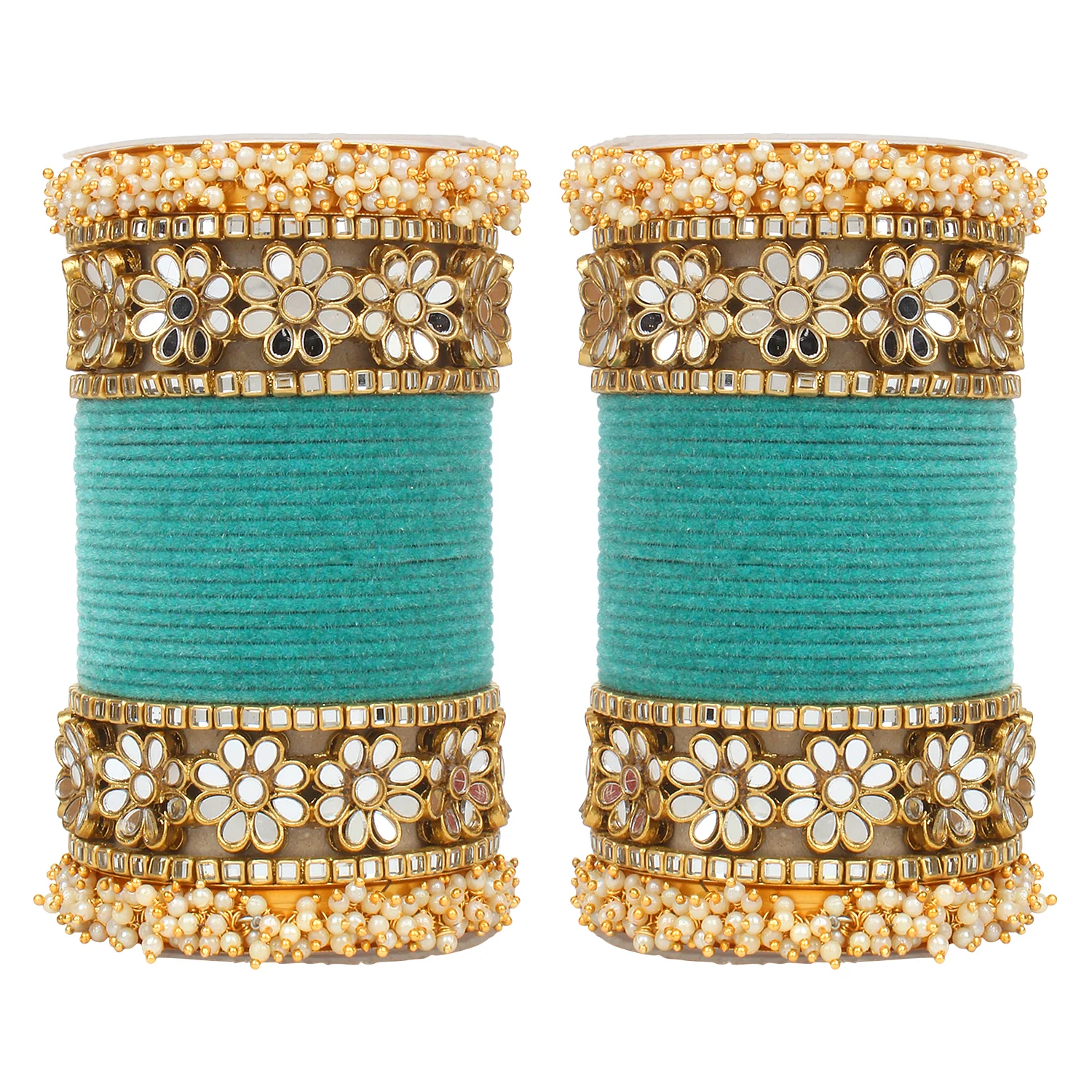 Flower Mirror Bangle Set with Velvet Bangles by Leshya - Image 26