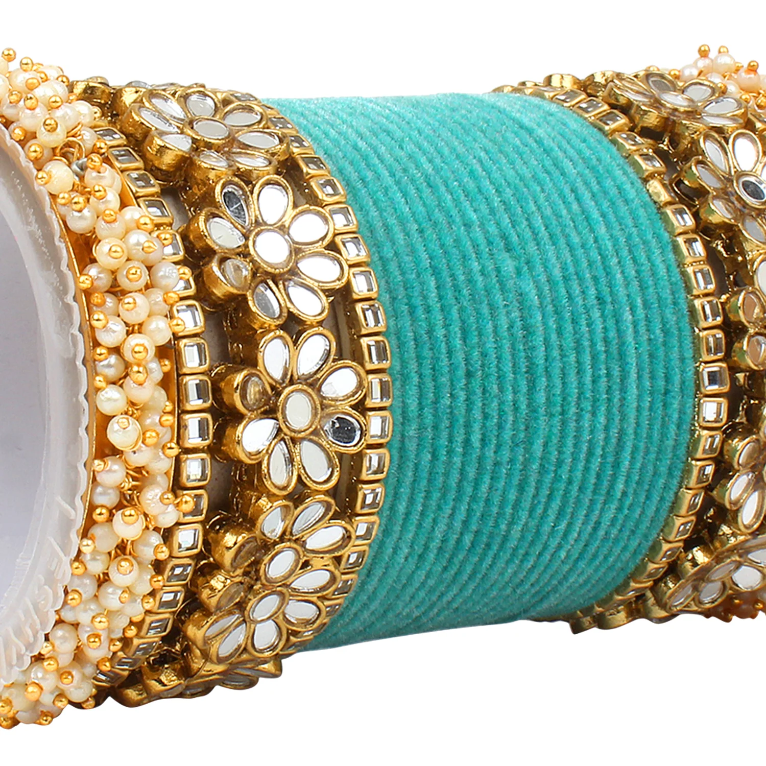 Flower Mirror Bangle Set with Velvet Bangles by Leshya - Image 27