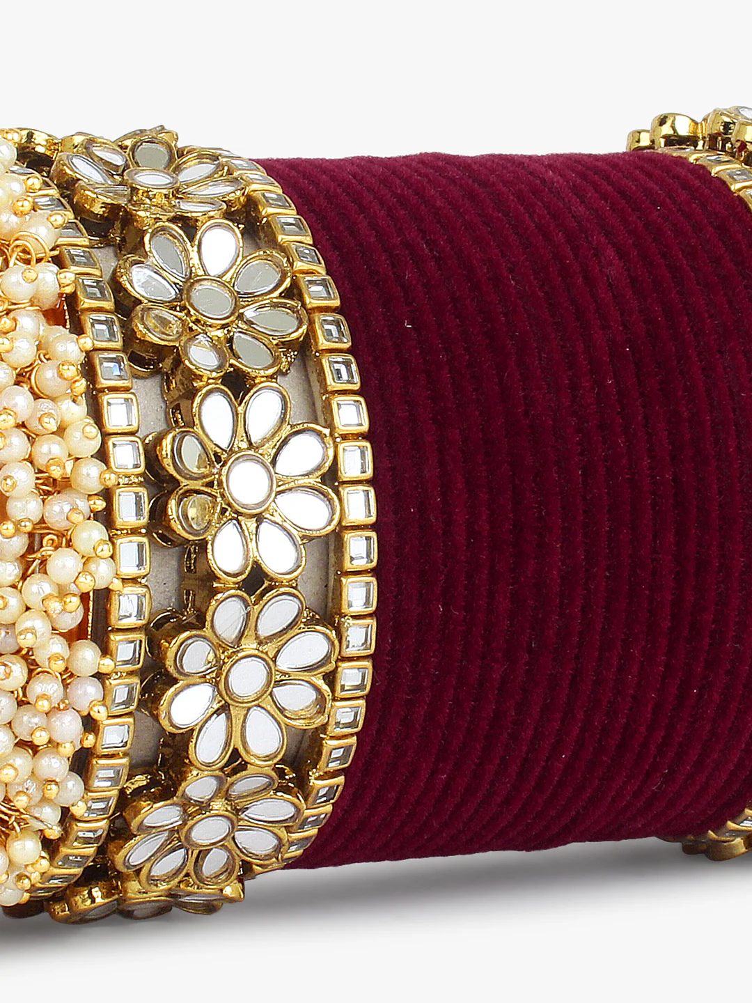 Flower Mirror Bangle Set with Velvet Bangles by Leshya - Image 5