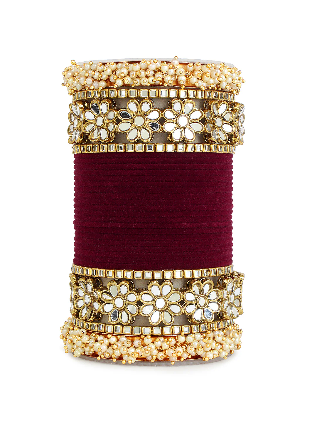 Flower Mirror Bangle Set with Velvet Bangles by Leshya - Image 6