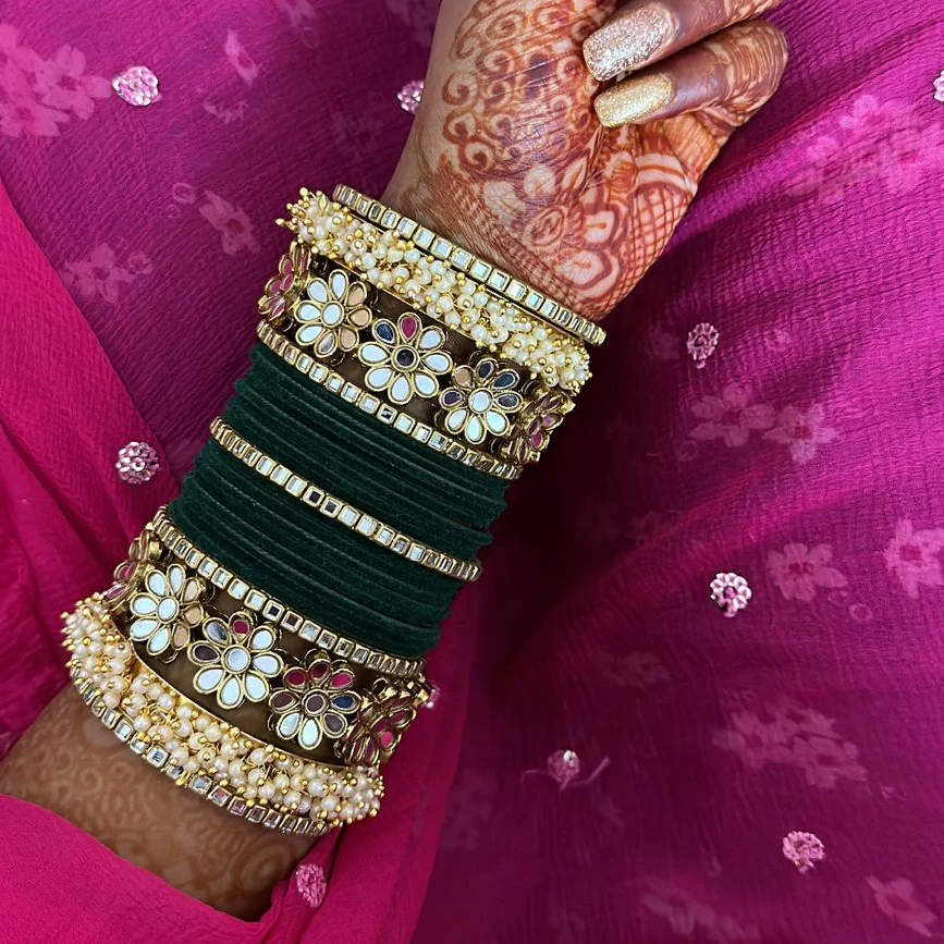 Flower Mirror Bangle Set with Velvet Bangles by Leshya - Image 7