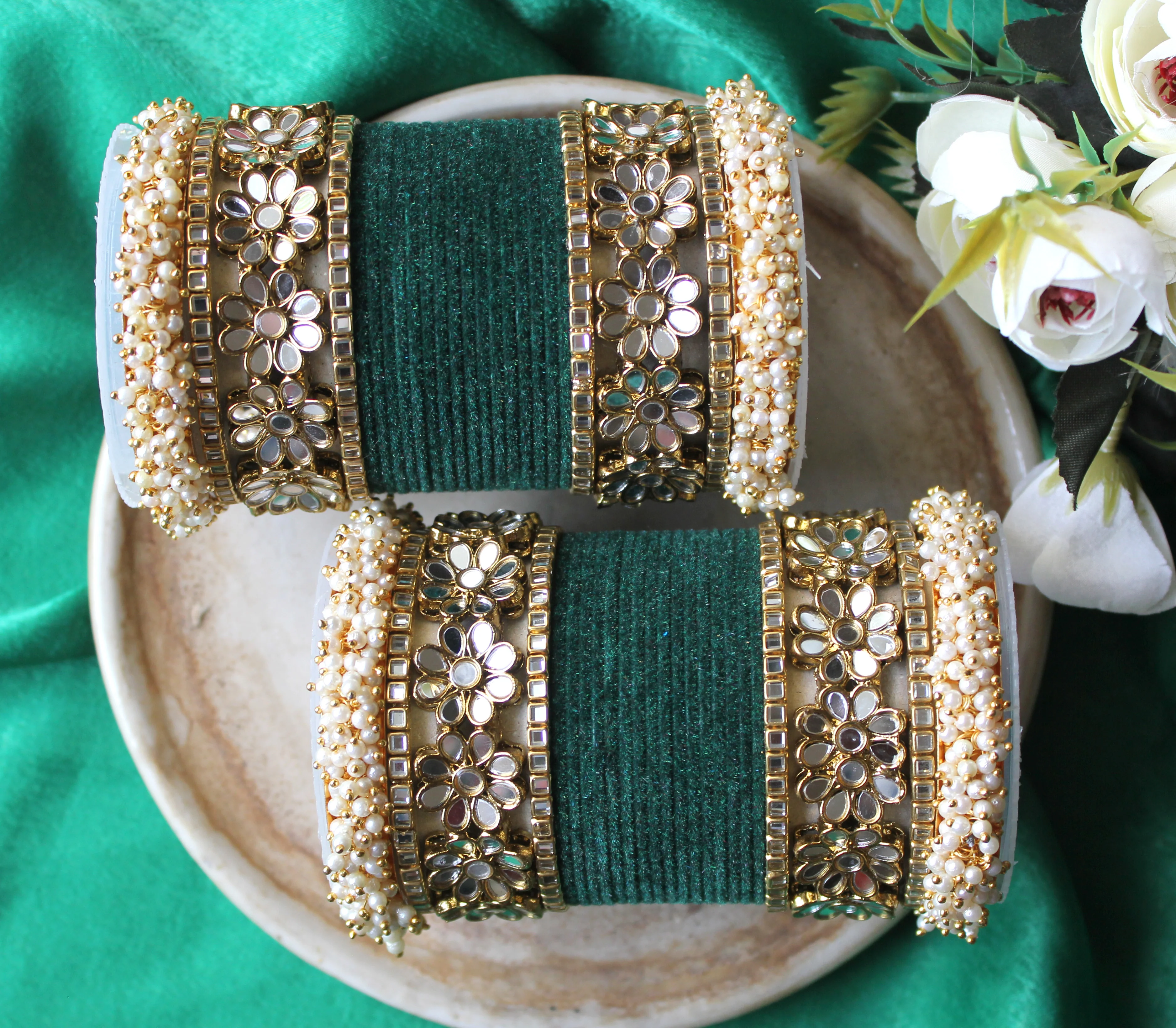 Flower Mirror Bangle Set with Velvet Bangles by Leshya - Image 8