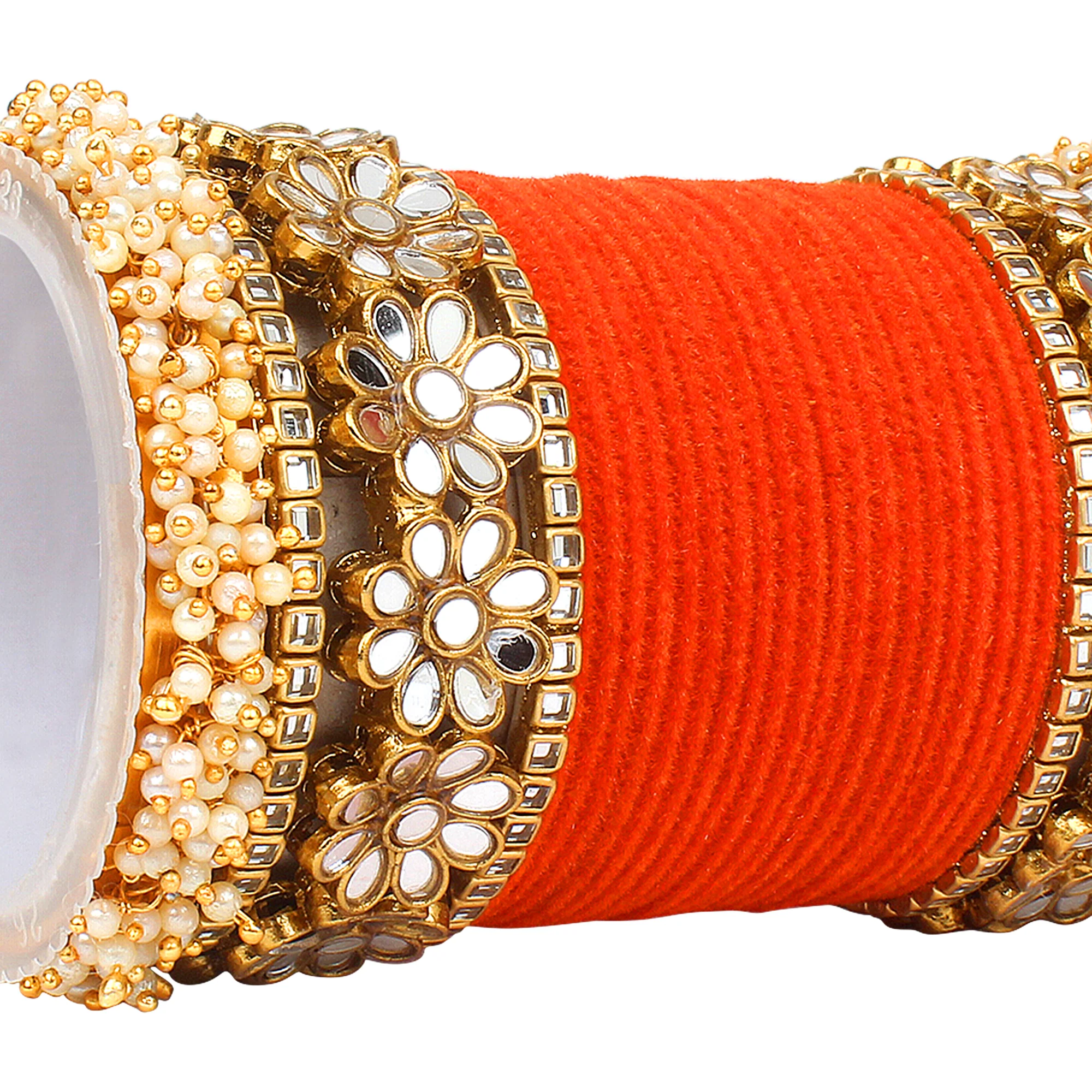 Flower Mirror Bangle Set with Velvet Bangles by Leshya Plus size - Image 10