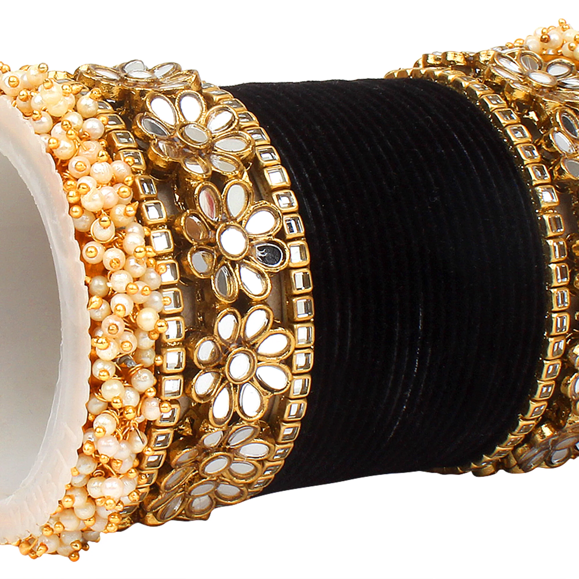 Flower Mirror Bangle Set with Velvet Bangles by Leshya Plus size - Image 12