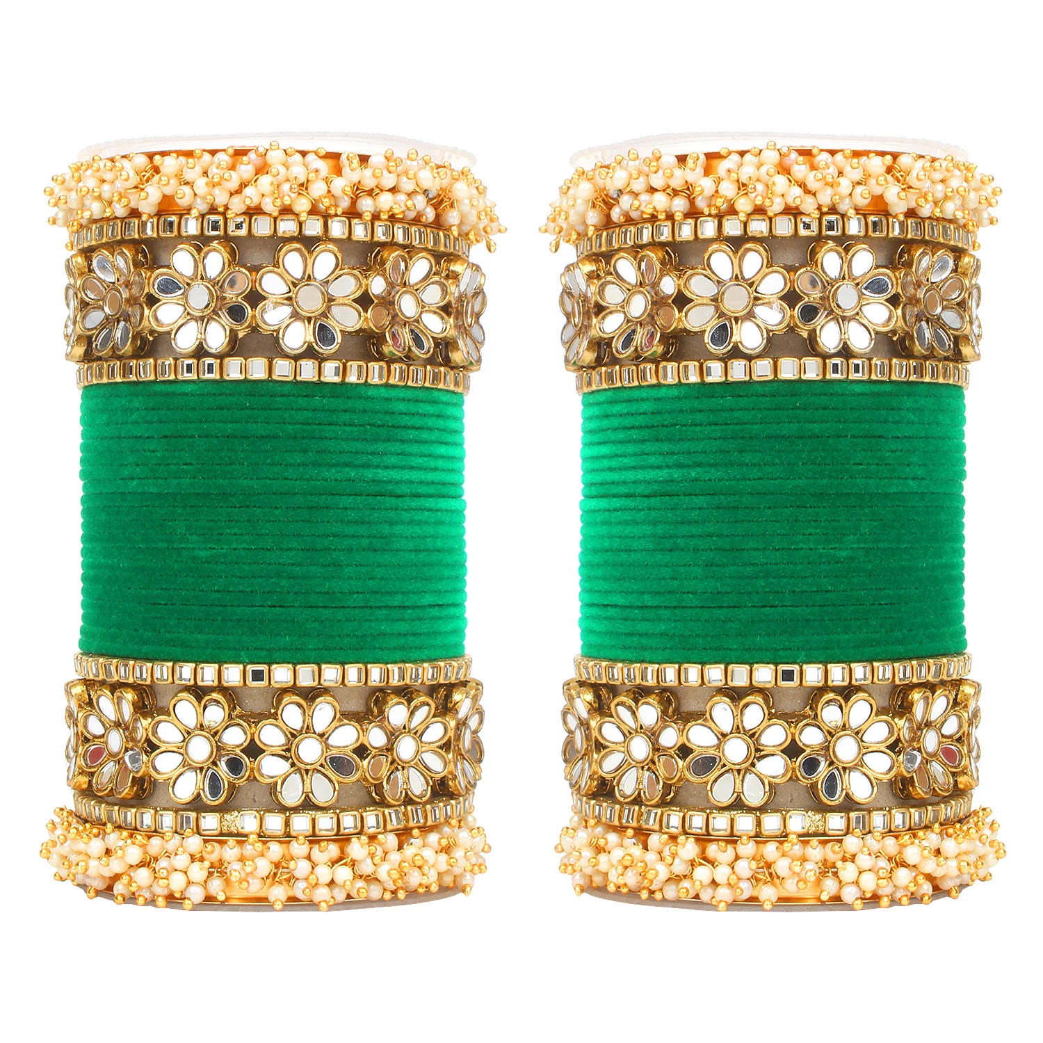 Flower Mirror Bangle Set with Velvet Bangles by Leshya Plus size - Image 13