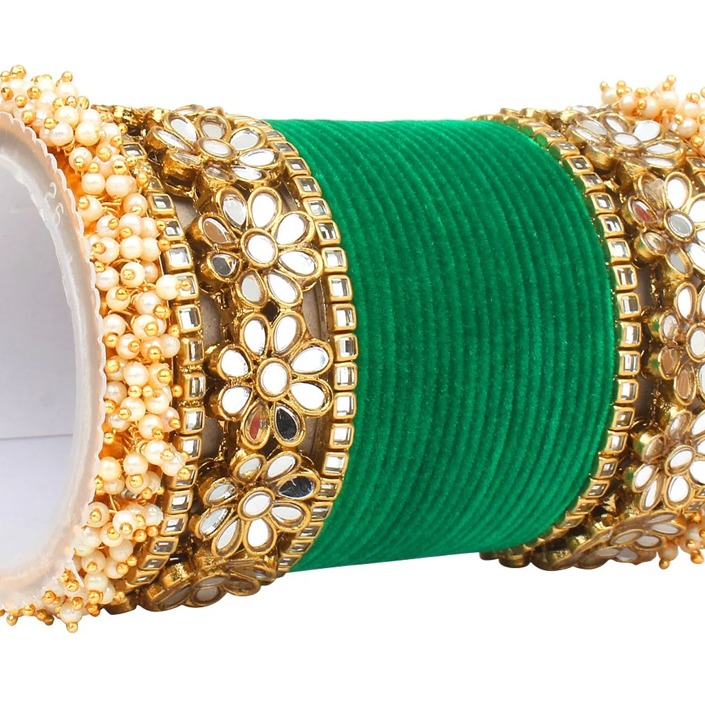 Flower Mirror Bangle Set with Velvet Bangles by Leshya Plus size - Image 14