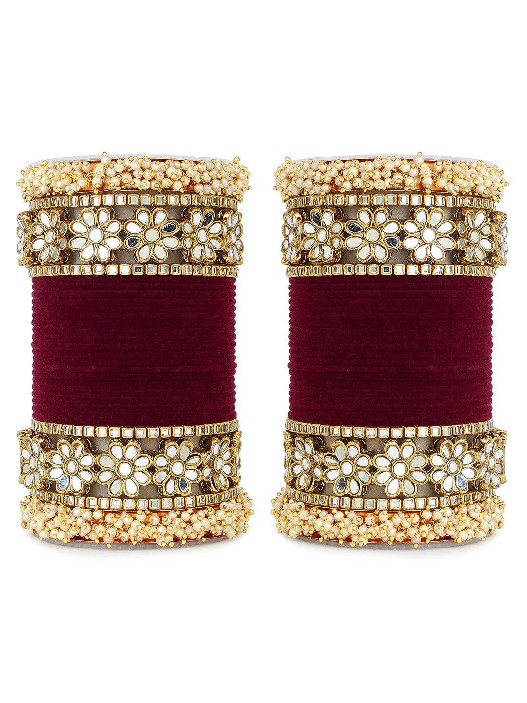 Flower Mirror Bangle Set with Velvet Bangles by Leshya Plus size - Image 3