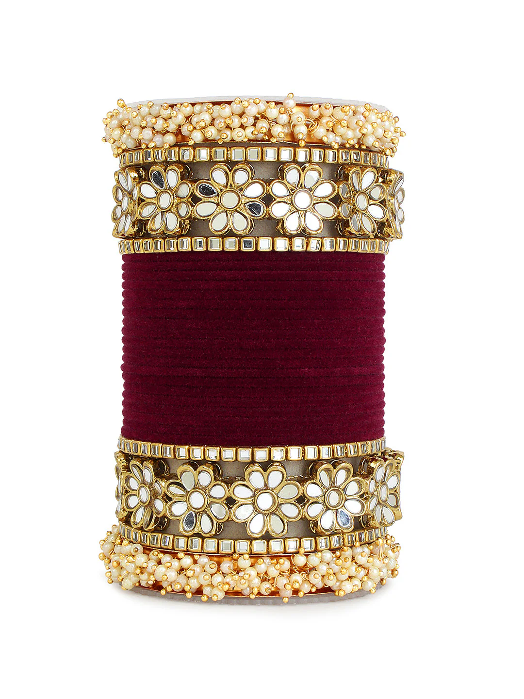 Flower Mirror Bangle Set with Velvet Bangles by Leshya Plus size - Image 5