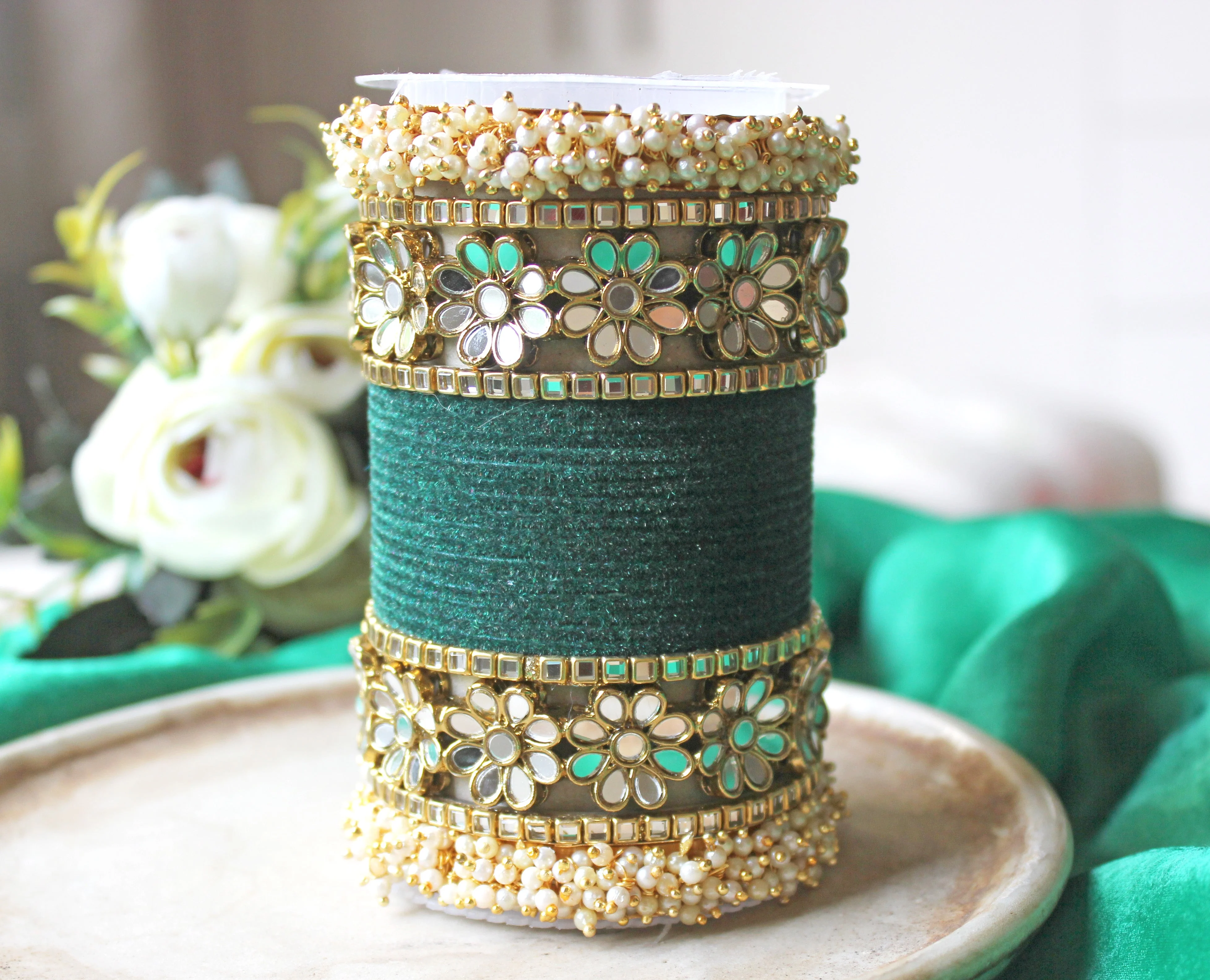 Flower Mirror Bangle Set with Velvet Bangles by Leshya Plus size - Image 8