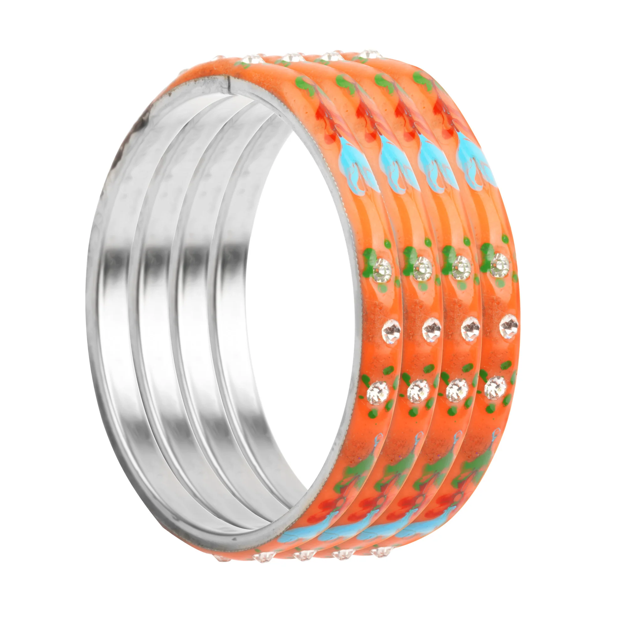 Meenakari Bracelets With Hand Made Floral Design And Stones - Image 10