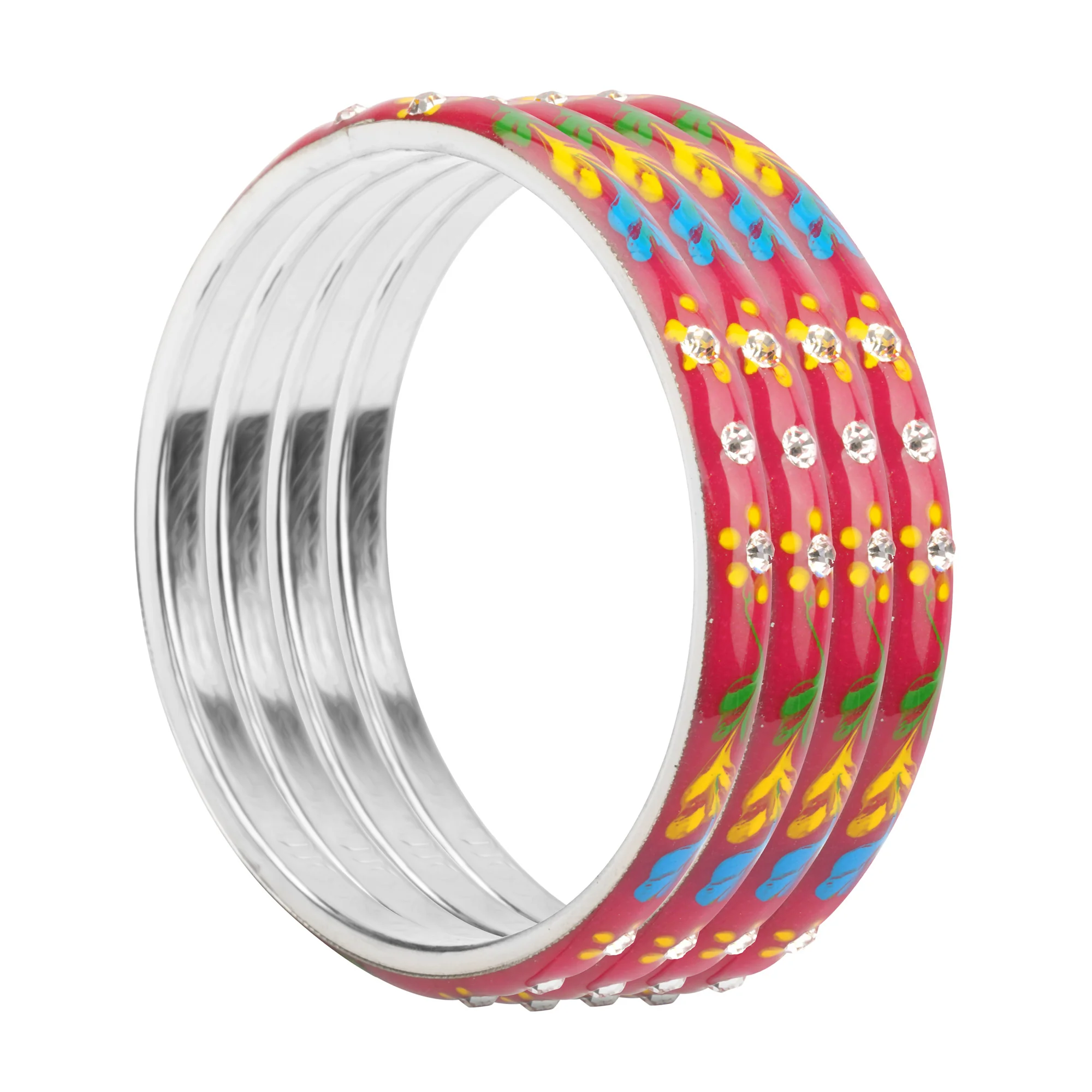Meenakari Bracelets With Hand Made Floral Design And Stones - Image 12