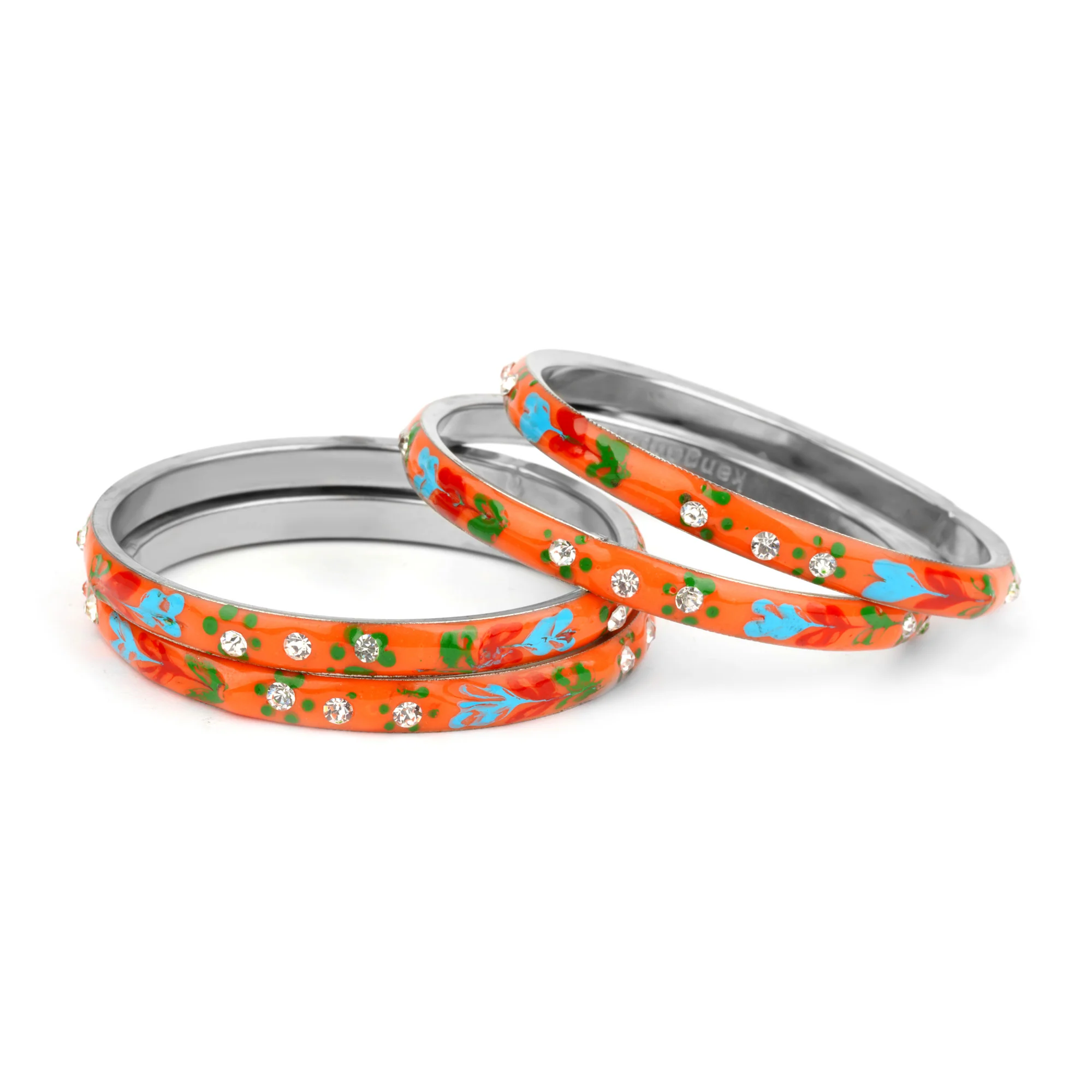 Meenakari Bracelets With Hand Made Floral Design And Stones - Image 9