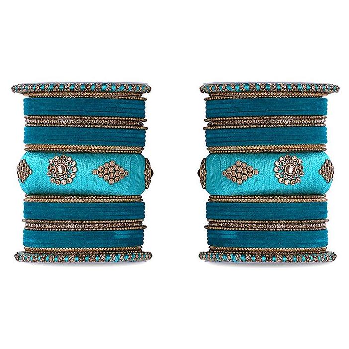 Royal Set of 2 Velvet And Silk Thread Bangle Set - Image 10