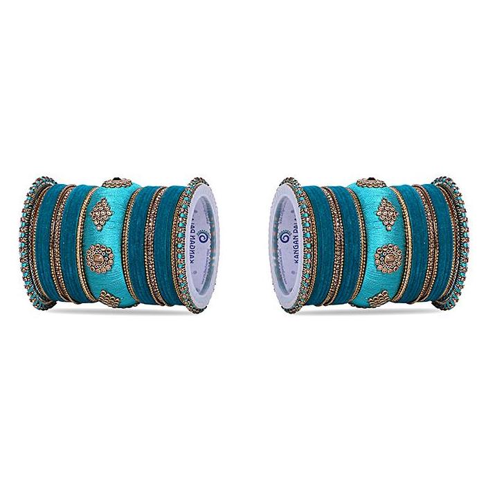 Royal Set of 2 Velvet And Silk Thread Bangle Set - Image 12
