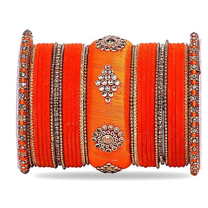 Royal Set of 2 Velvet And Silk Thread Bangle Set - Image 15