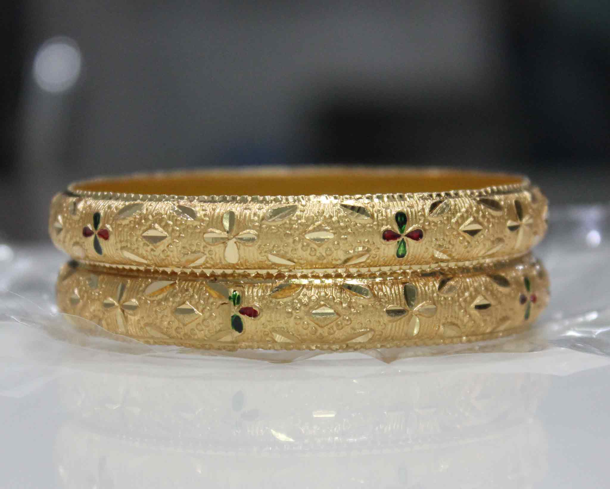 Set Of 2 Gold Dyed Bracelets With Etching Design - Image 4