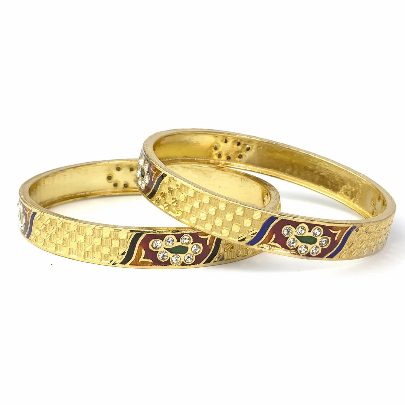 Set of 2 Gold Plated Bracelets with hand-painted enamel-work pattern for Daily use - Image 3