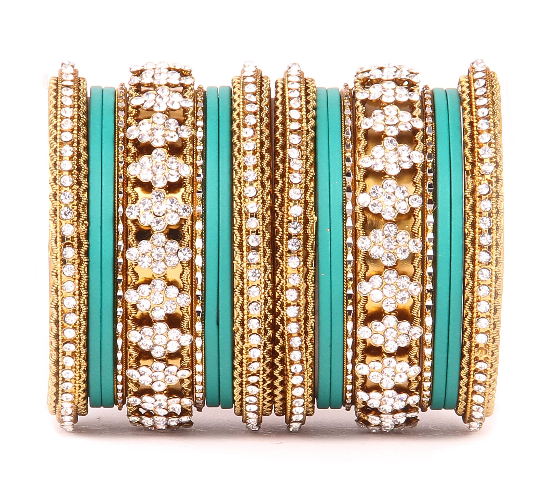 Stylish Matte Finish And Running Stone Pattern Bangle Set - Image 13