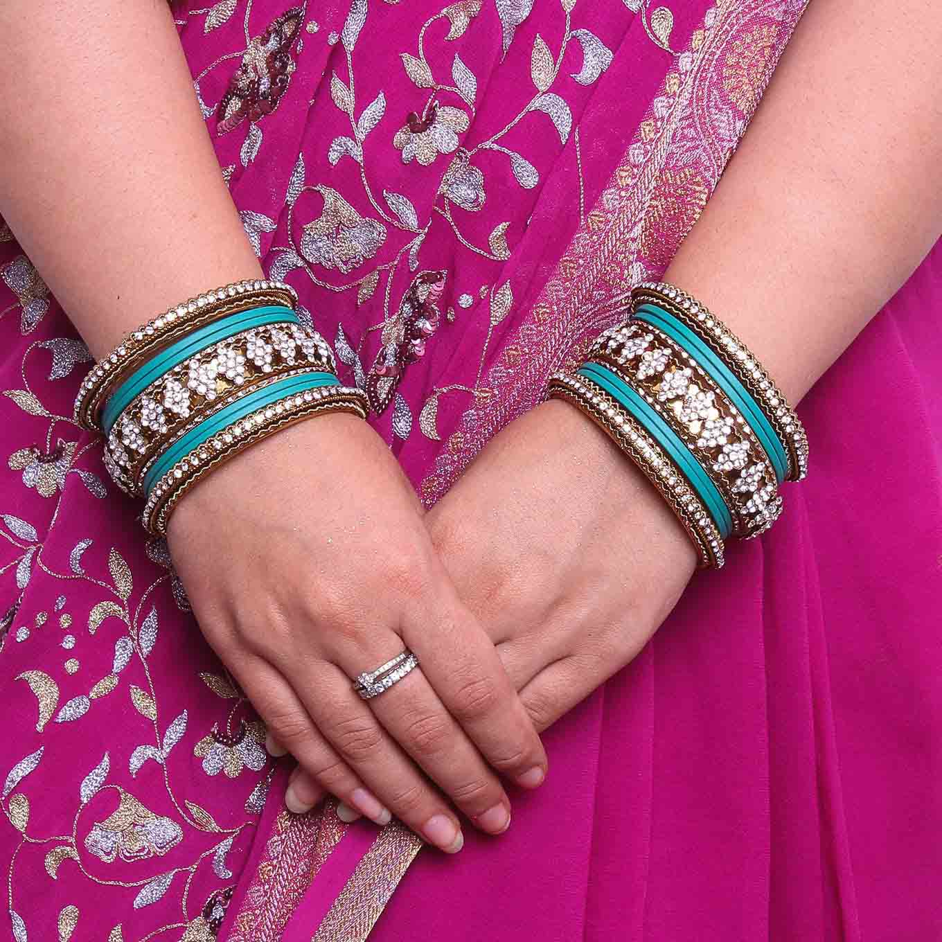 Stylish Matte Finish And Running Stone Pattern Bangle Set - Image 14