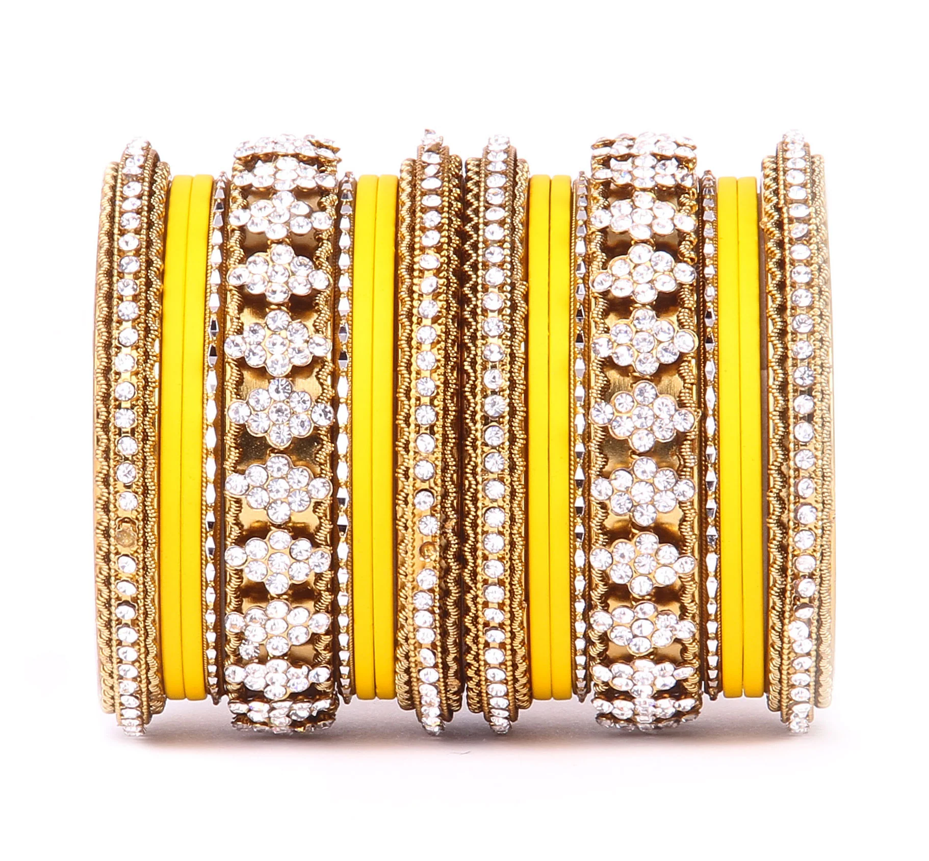 Stylish Matte Finish And Running Stone Pattern Bangle Set - Image 15