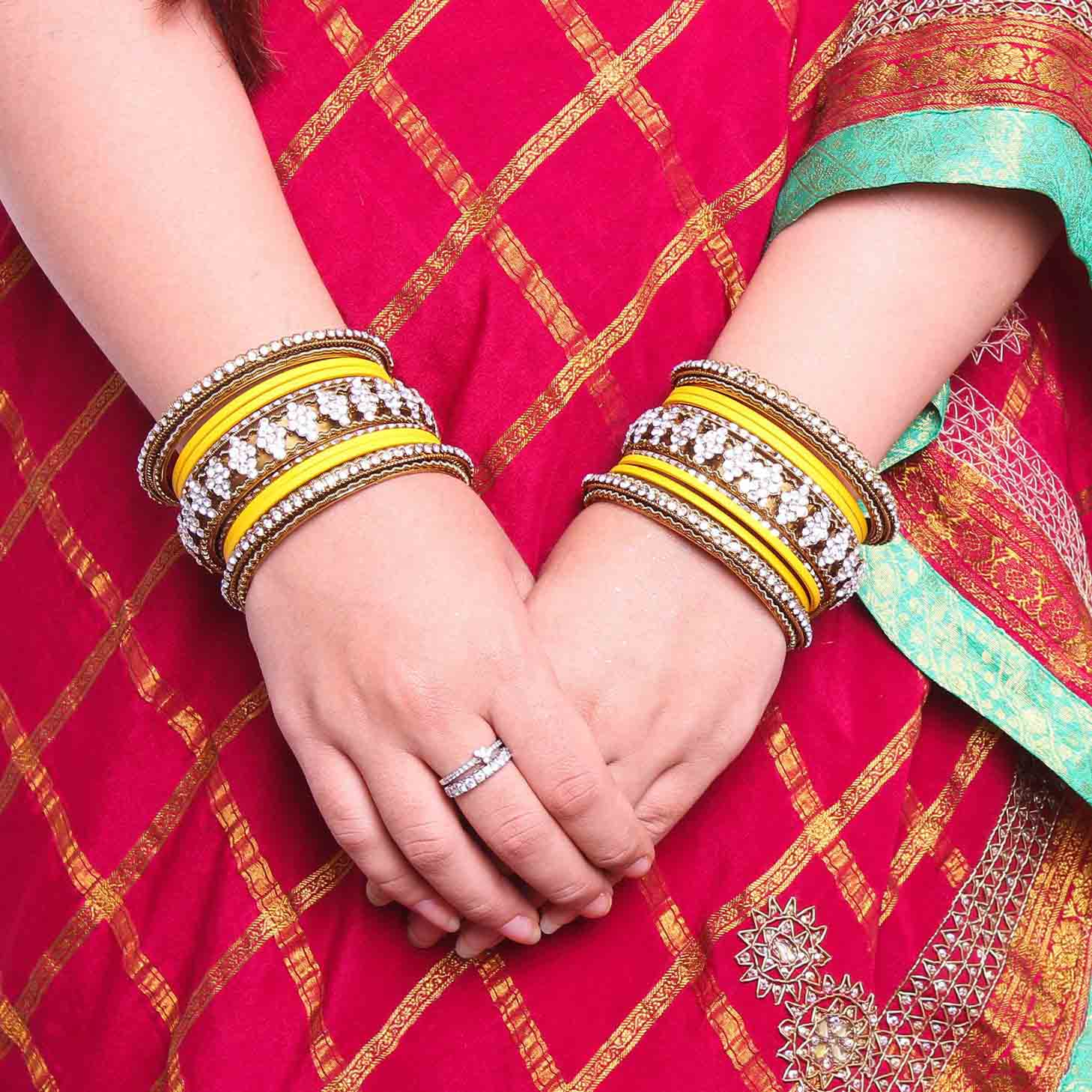 Stylish Matte Finish And Running Stone Pattern Bangle Set - Image 16