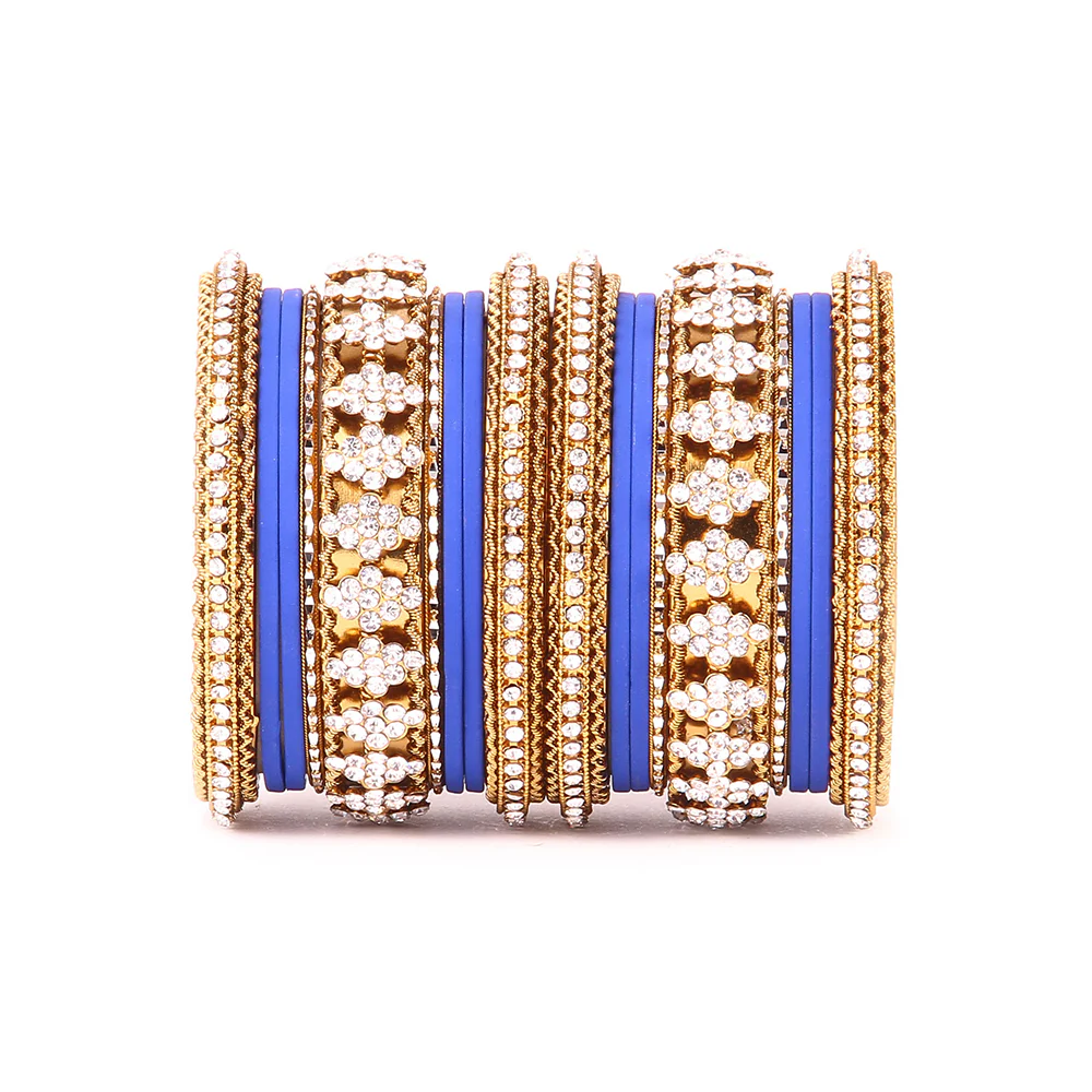 Stylish Matte Finish And Running Stone Pattern Bangle Set - Image 3