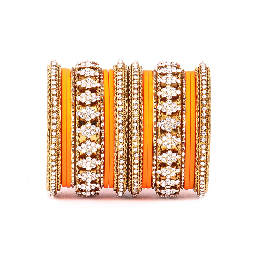 Stylish Matte Finish And Running Stone Pattern Bangle Set - Image 5