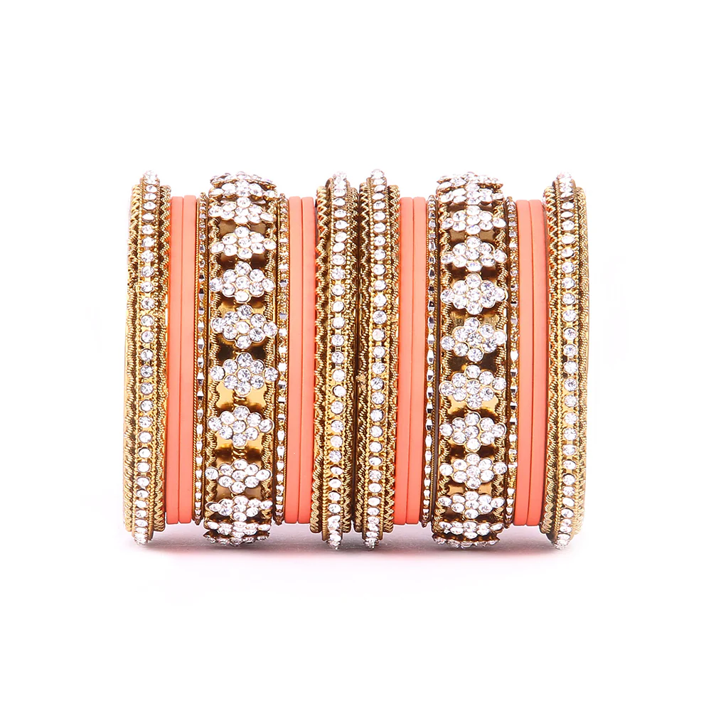 Stylish Matte Finish And Running Stone Pattern Bangle Set - Image 7