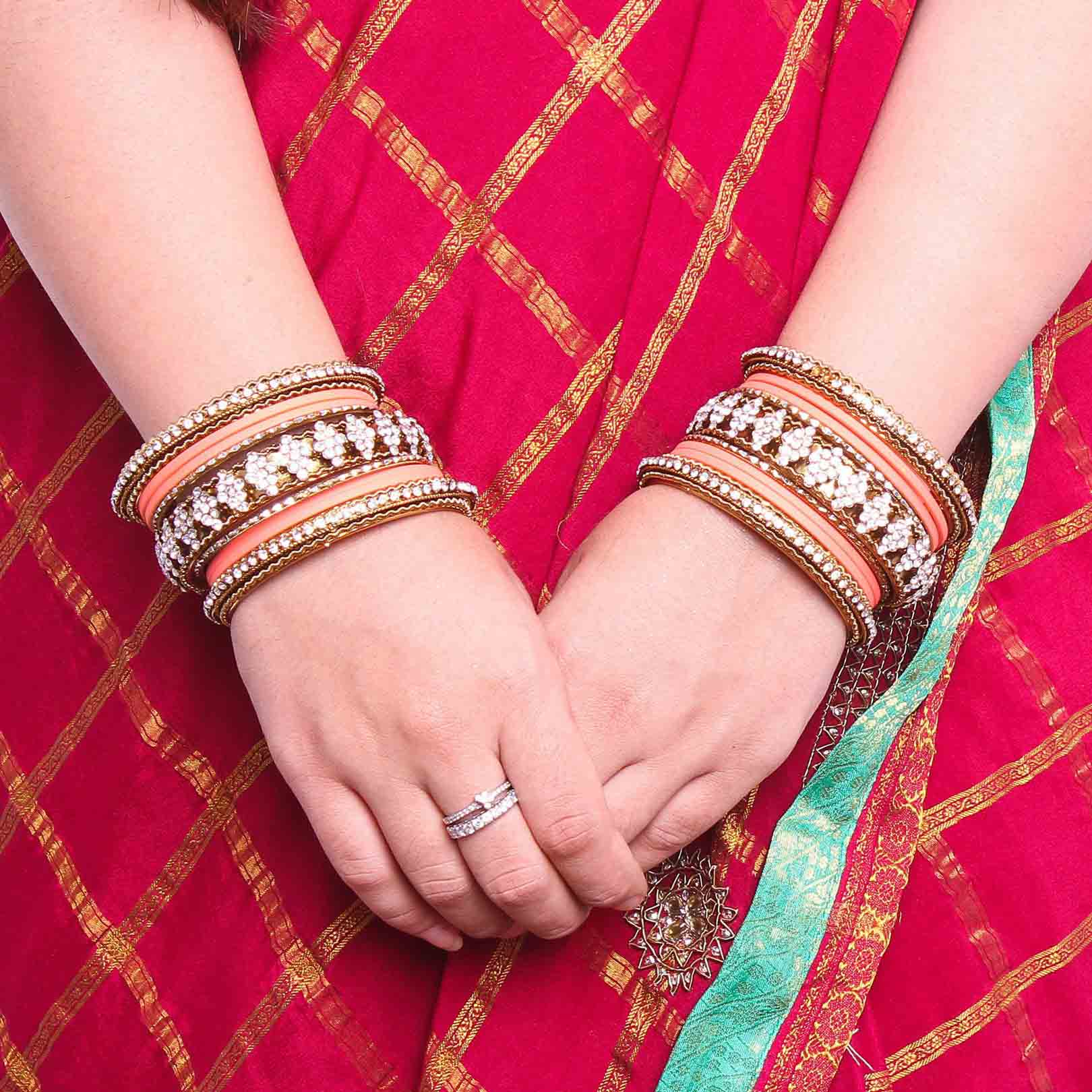Stylish Matte Finish And Running Stone Pattern Bangle Set - Image 8