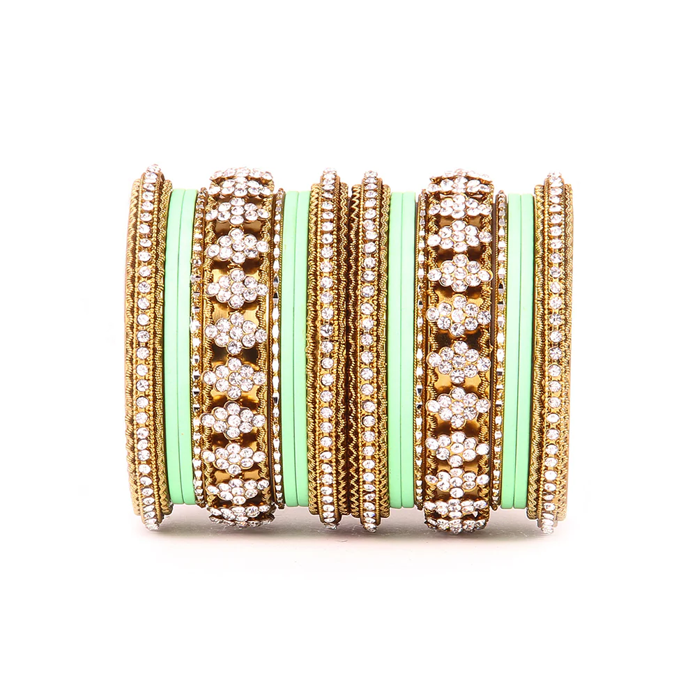 Stylish Matte Finish And Running Stone Pattern Bangle Set - Image 9