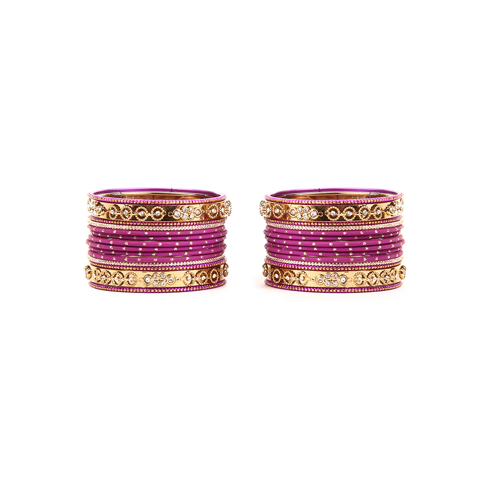 Traditional Bangle Set With Golden Dotted Bangles - Image 3