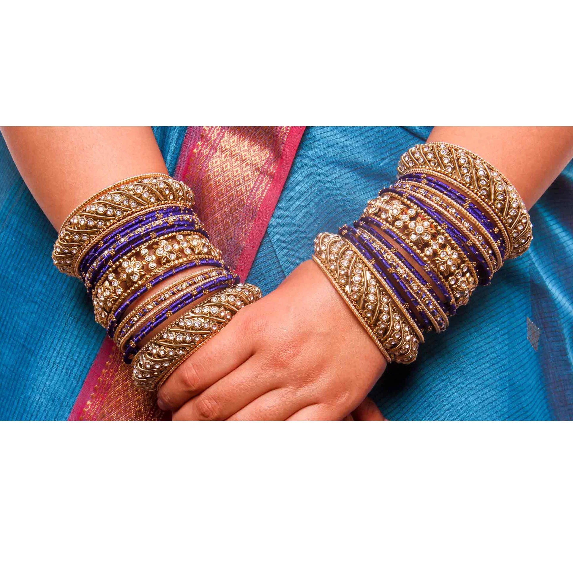 Set of 2 Traditional Colored Silk Thread Bangle Set - Image 9