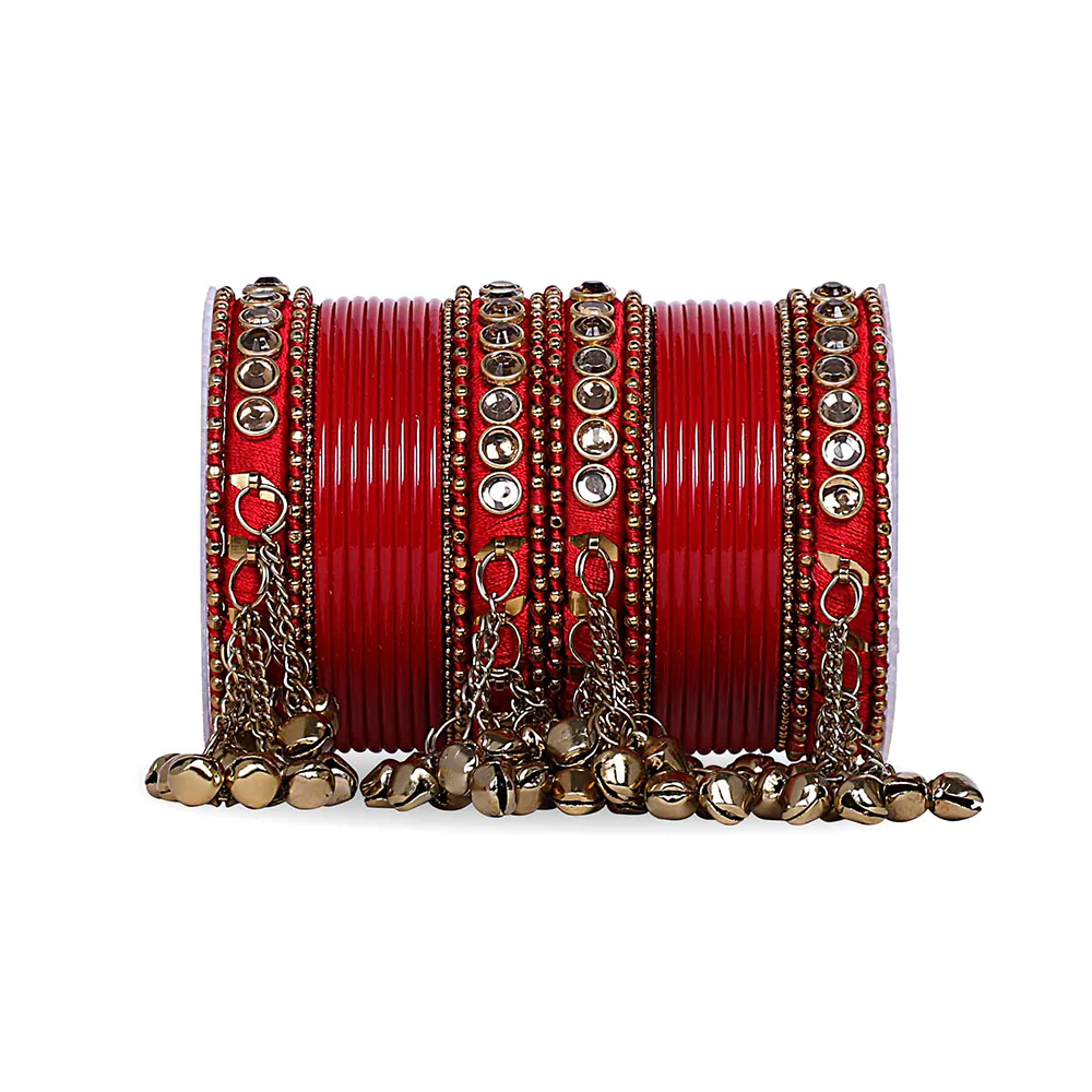 Traditional Ghungroo Bells Bangle With Silk Thread And Stone - Image 6