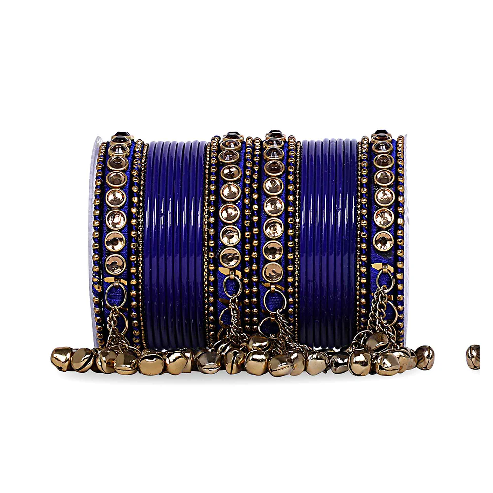 Traditional Ghungroo Bells Bangle With Silk Thread And Stone - Image 8