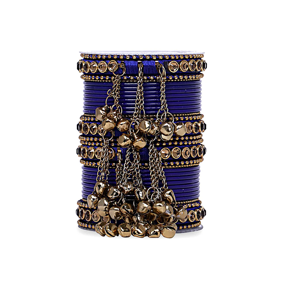 Traditional Ghungroo Bells Bangle With Silk Thread And Stone - Image 9