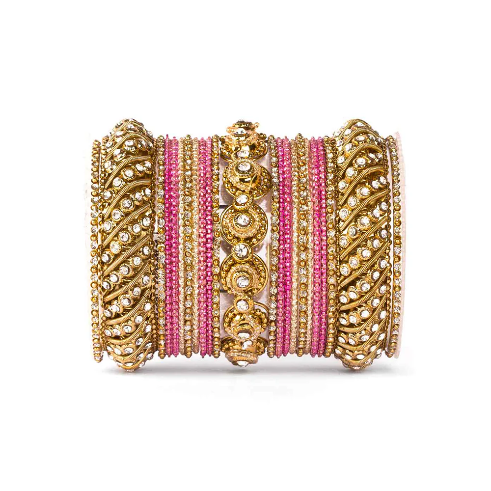 Traditional Colored Textured Bangle Set For Single Hand - Image 8