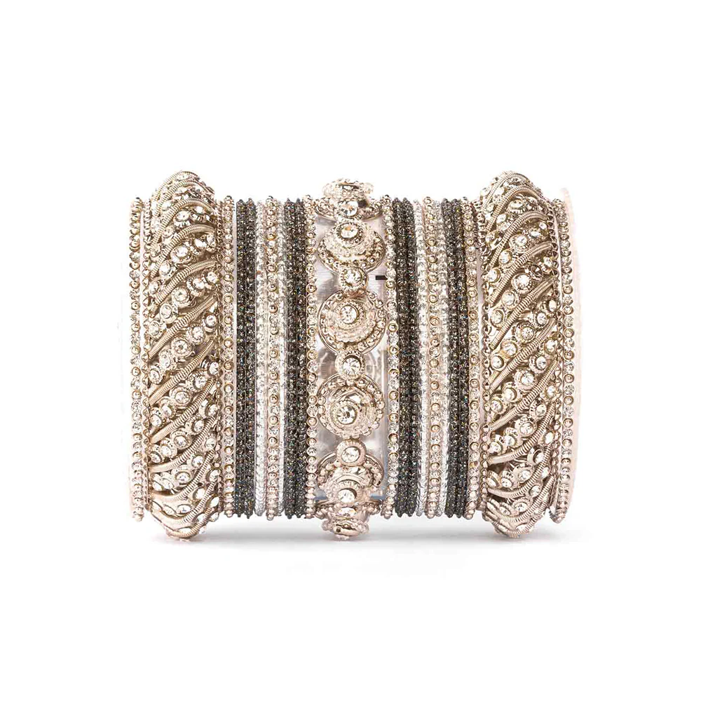 Traditional Colored Textured Bangle Set For Single Hand - Image 9
