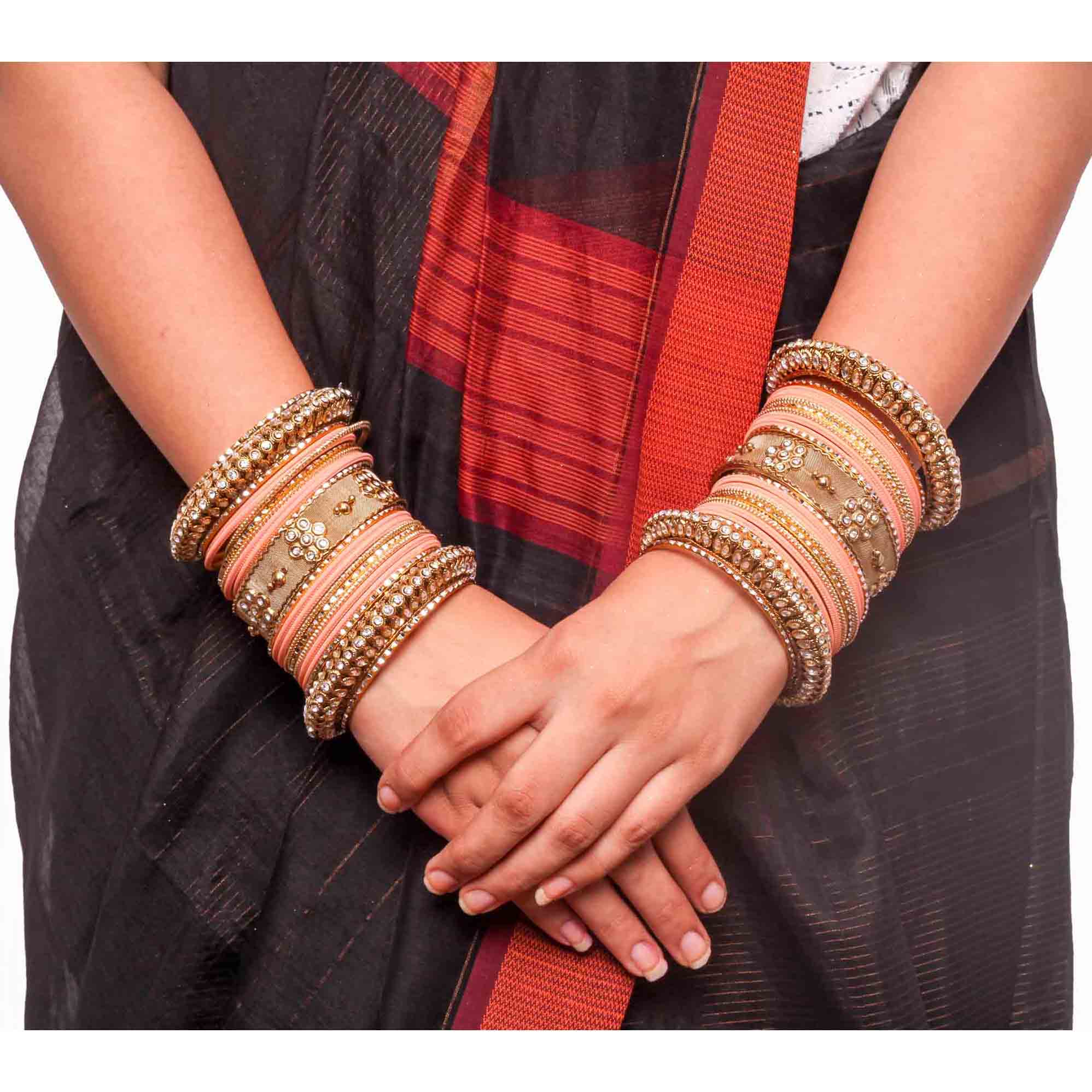 Set of 2 Traditional Matte Finish Kundan Bangle Set - Image 5