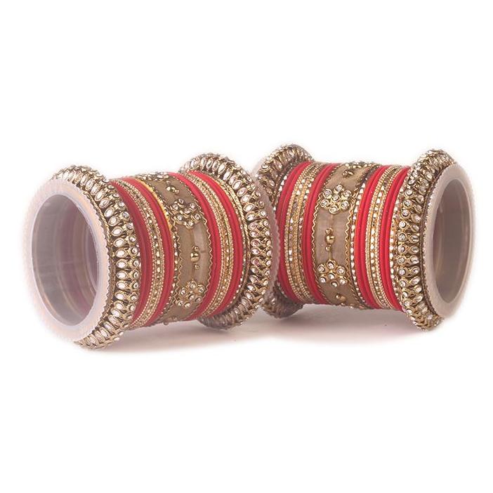 Set of 2 Traditional Matte Finish Kundan Bangle Set - Image 6