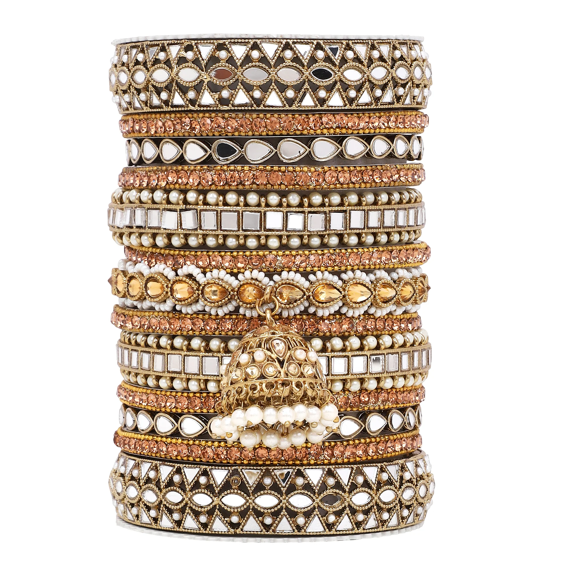 Traditional Mirror Bangle Set with Jhumki by Leshya - Image 9